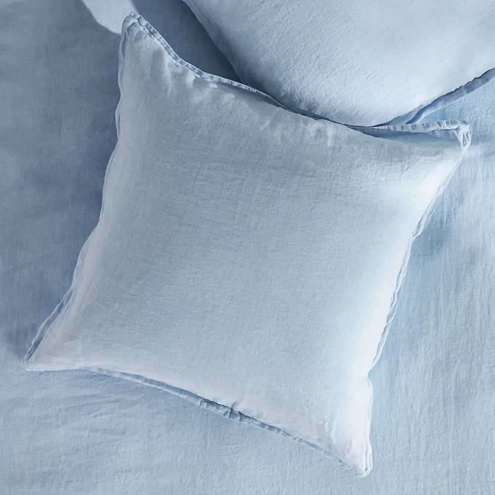 Anthropologie washed LINEN euro SHAM pillow case COVER blue